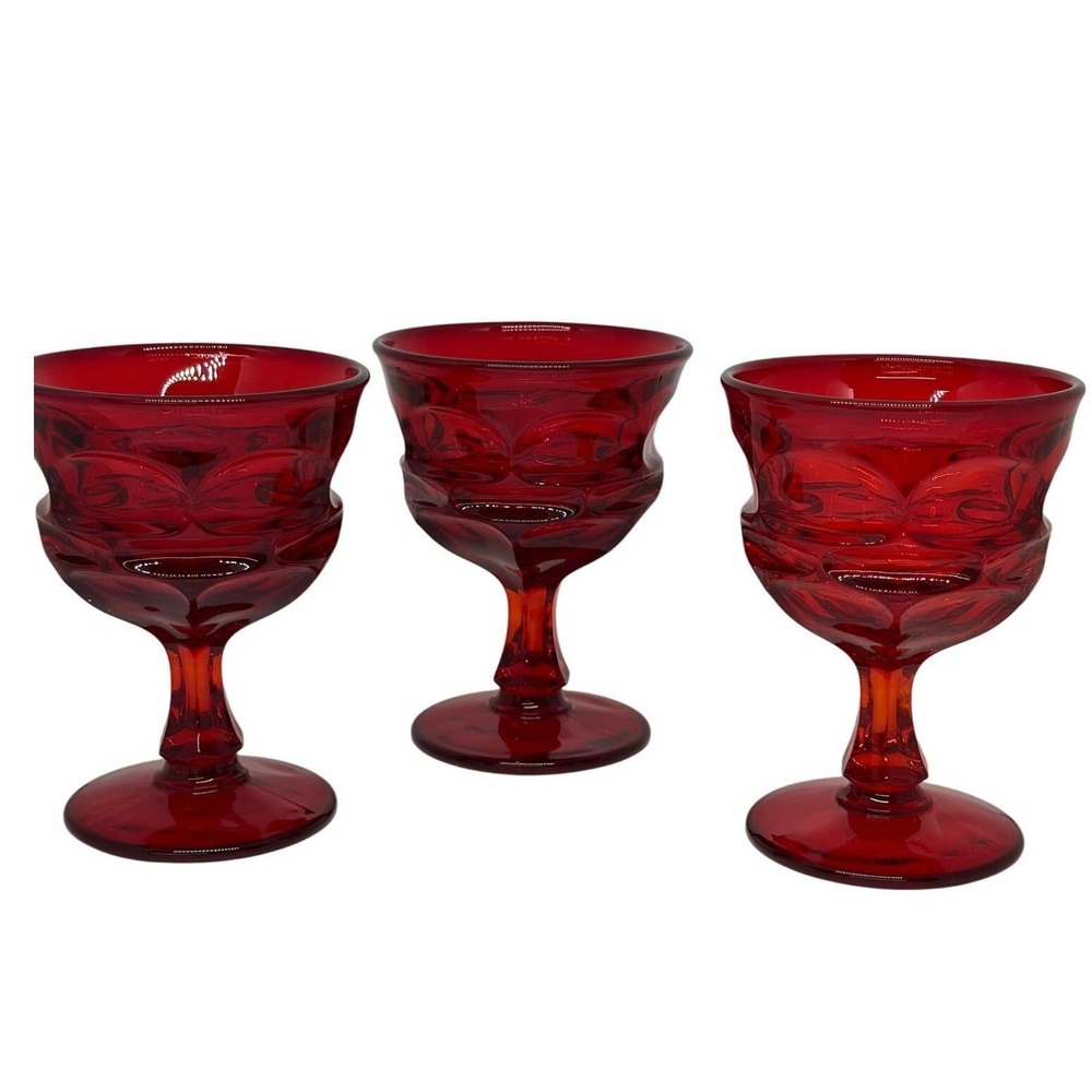 VTG Fostoria Argus Ruby Red Stemmedโ Water 5" Goblets Set-3 MCM Henry-Ford HFM